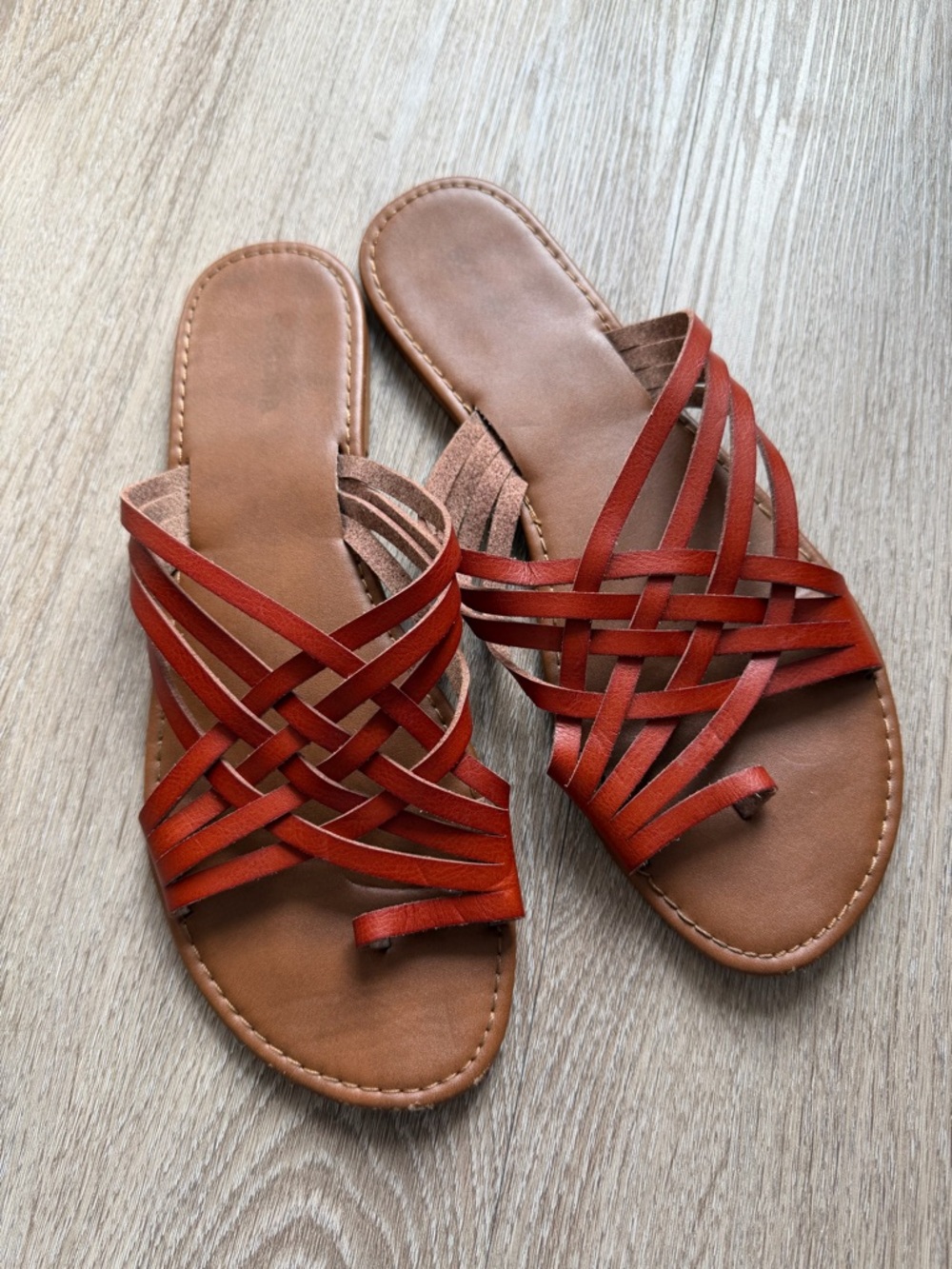 Sonoma Woven Leather Sandals Size 11 Brown Strappy Boho Slide Flats